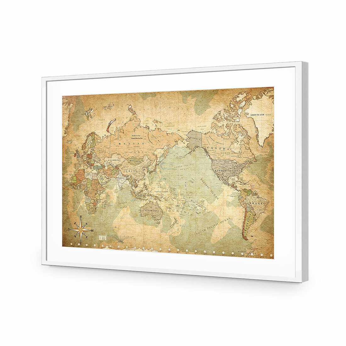 Antique World Map Acrylic 45x30cm