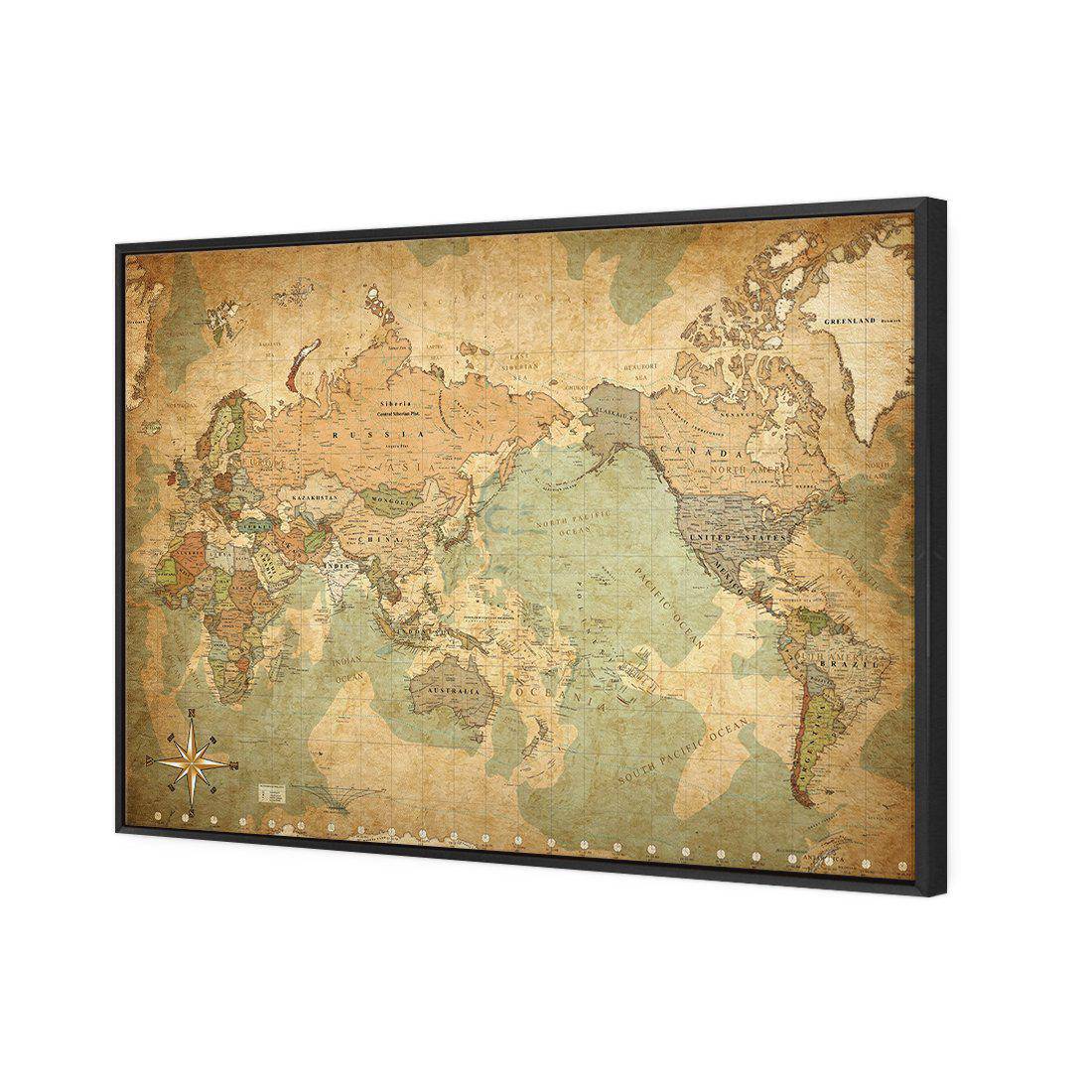 Antique World Map Canvas Art-Canvas-Wall Art Designs-45x30cm-Canvas - Black Frame-Wall Art Designs