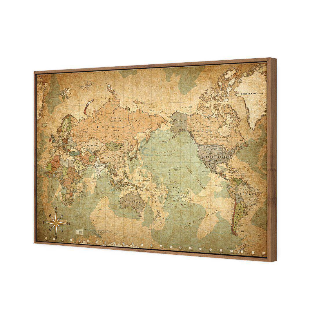 Antique World Map Canvas Art-Canvas-Wall Art Designs-45x30cm-Canvas - Natural Frame-Wall Art Designs