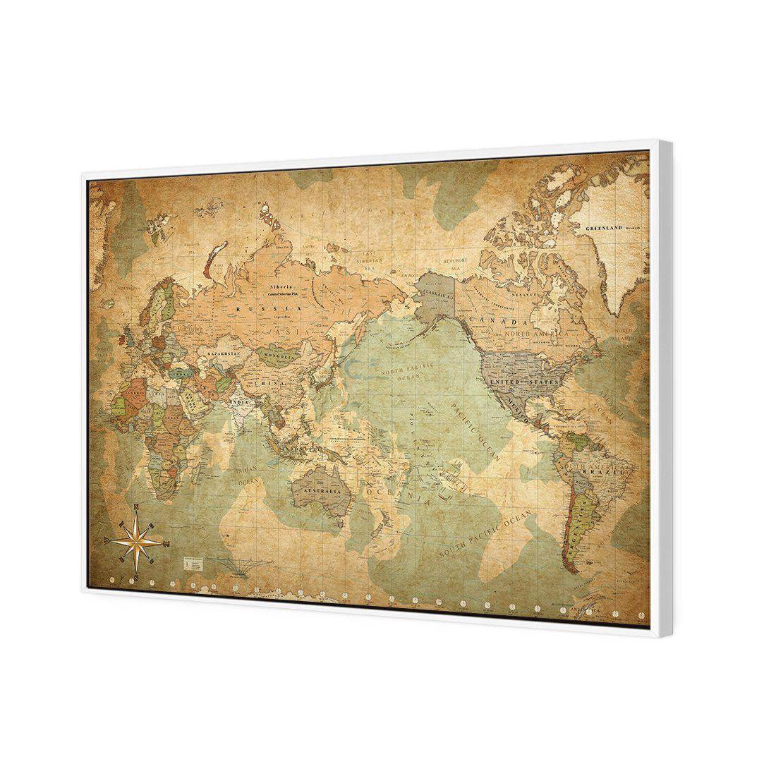 Antique World Map Canvas Art-Canvas-Wall Art Designs-45x30cm-Canvas - White Frame-Wall Art Designs