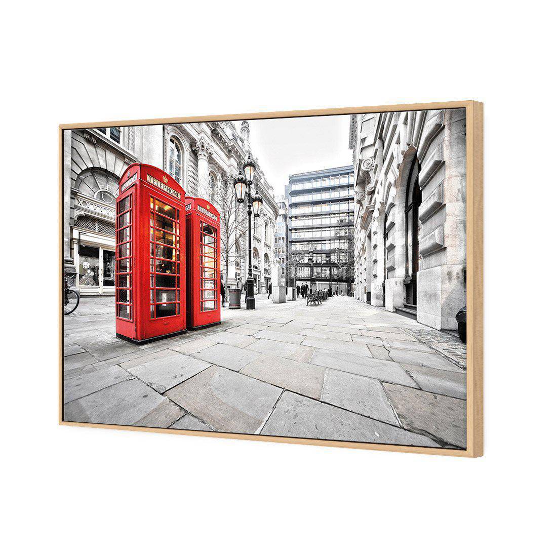 London Red Phone Booths Canvas Art-Canvas-Wall Art Designs-45x30cm-Canvas - Oak Frame-Wall Art Designs
