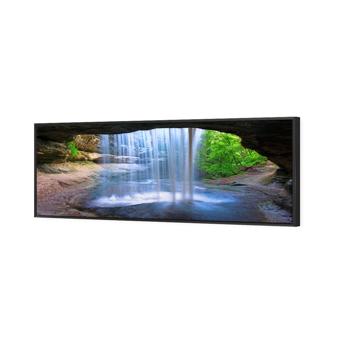 Waterfall Cave Canvas Art-Canvas-Wall Art Designs-60x20cm-Canvas - Black Frame-Wall Art Designs
