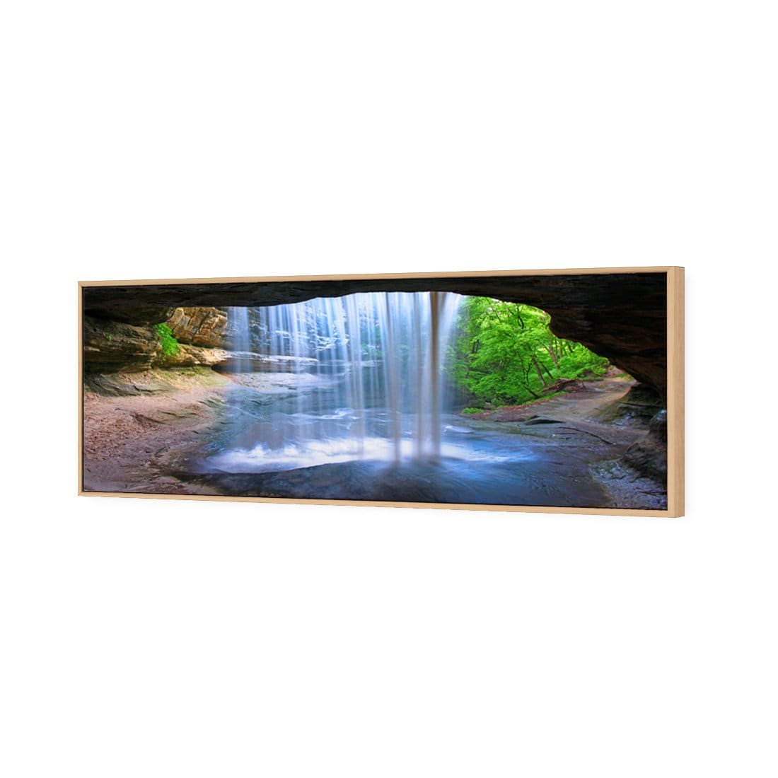 Waterfall Cave Canvas Art-Canvas-Wall Art Designs-60x20cm-Canvas - Oak Frame-Wall Art Designs