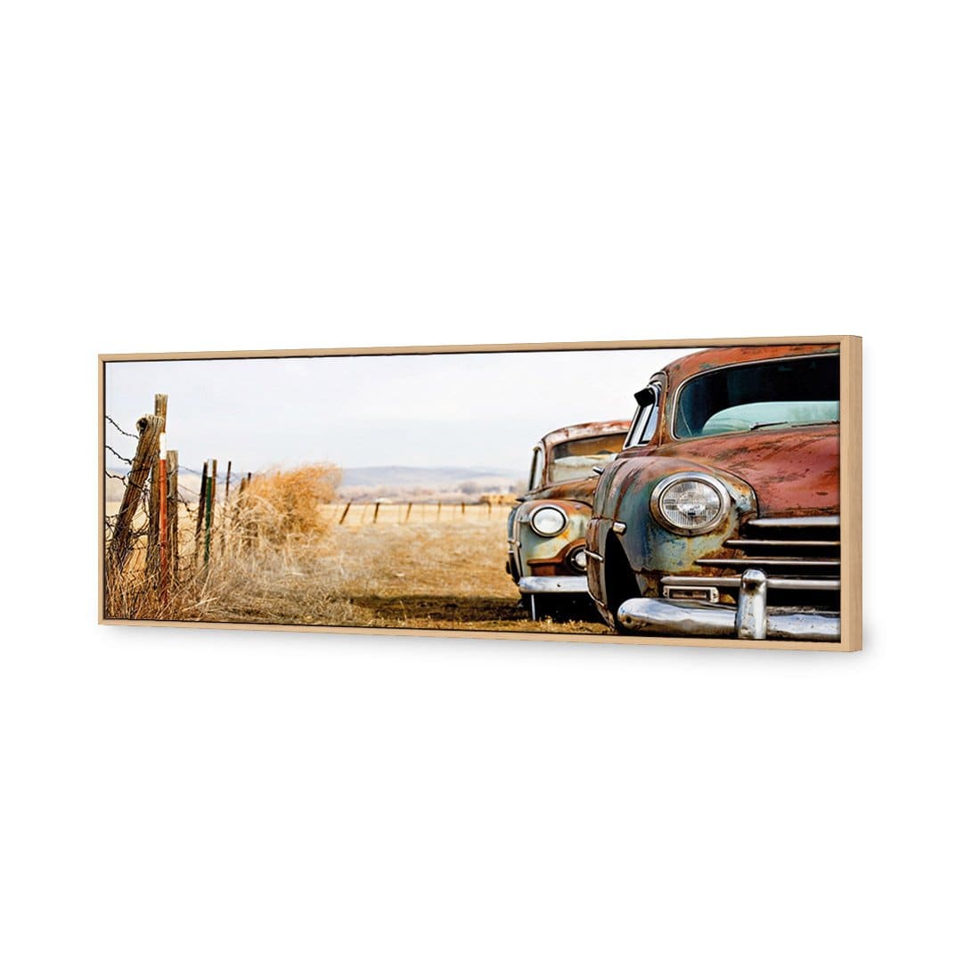 Rusty Cars Canvas Art-Canvas-Wall Art Designs-60x20cm-Canvas - Oak Frame-Wall Art Designs