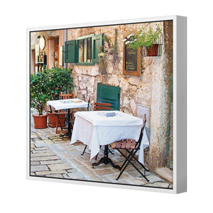 Street Café, Square | Standard Canvas | Floating Frame | White