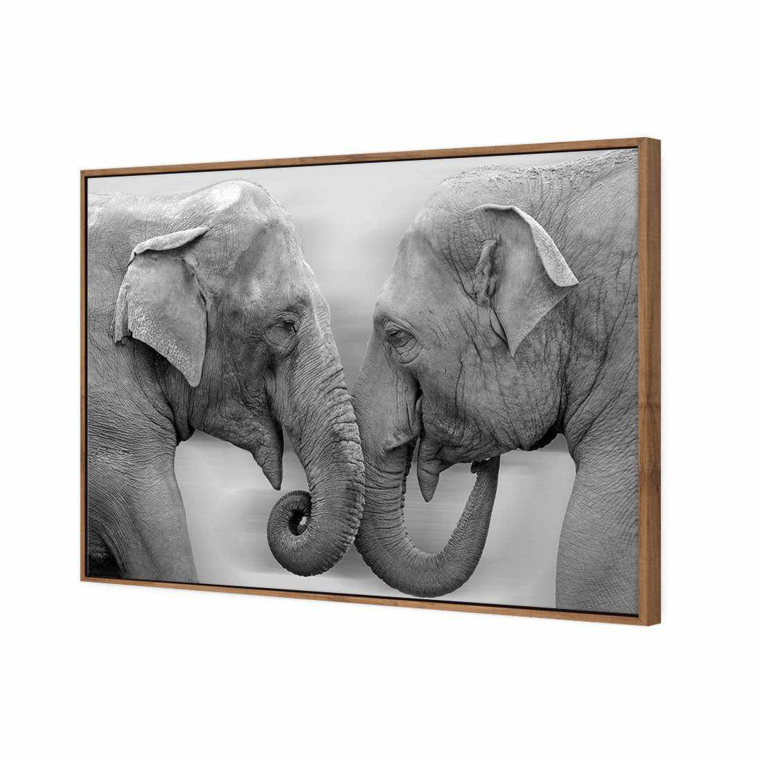 Elephants Kissing, B&W Canvas Art-Canvas-Wall Art Designs-45x30cm-Canvas - Natural Frame-Wall Art Designs