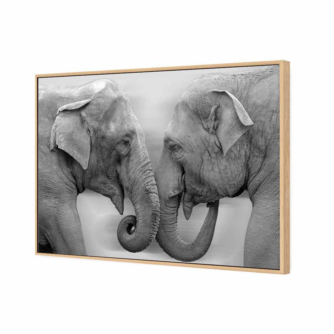 Elephants Kissing, B&W Canvas Art-Canvas-Wall Art Designs-45x30cm-Canvas - Oak Frame-Wall Art Designs