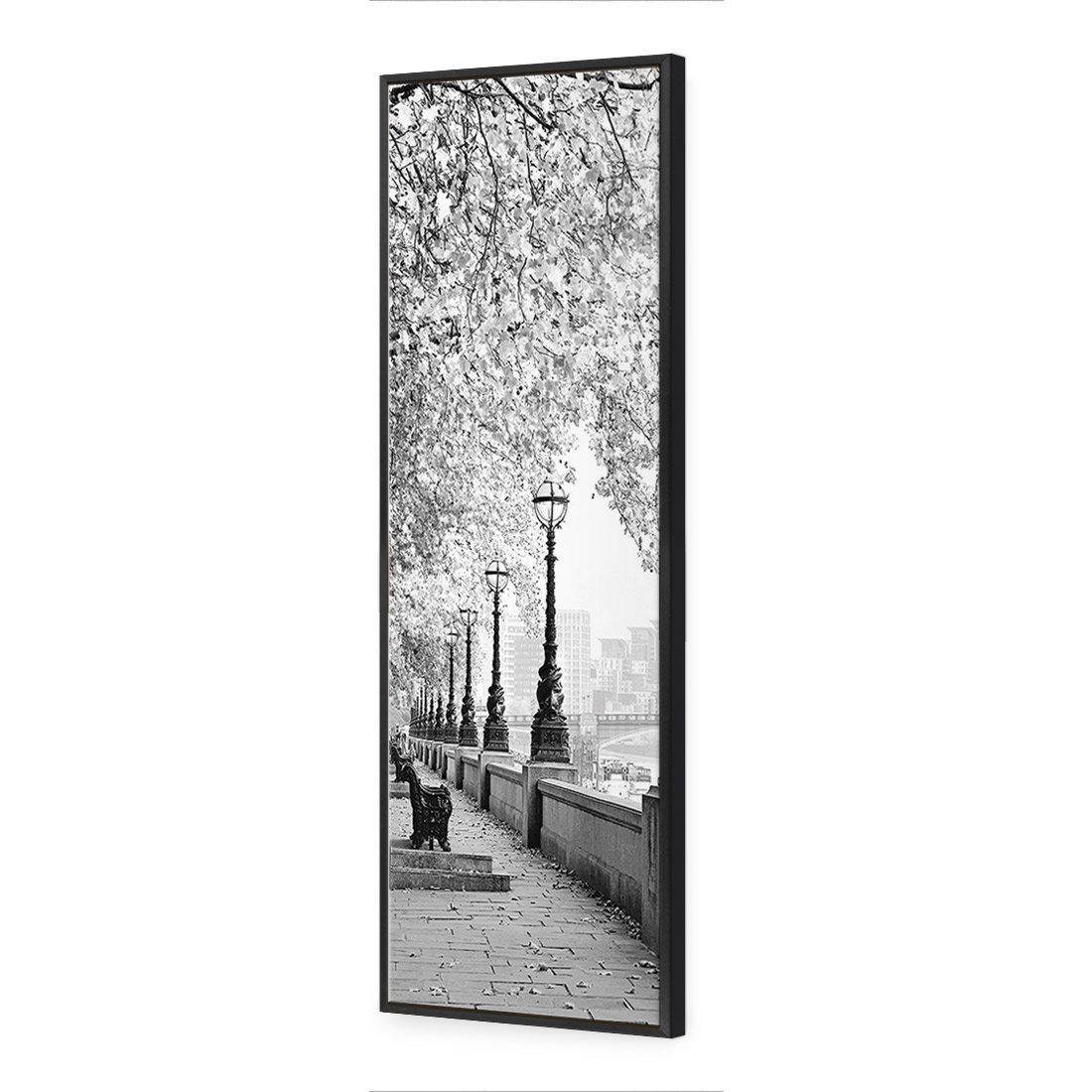 London Riverwalk, B&W Canvas Art-Canvas-Wall Art Designs-60x20cm-Canvas - Black Frame-Wall Art Designs