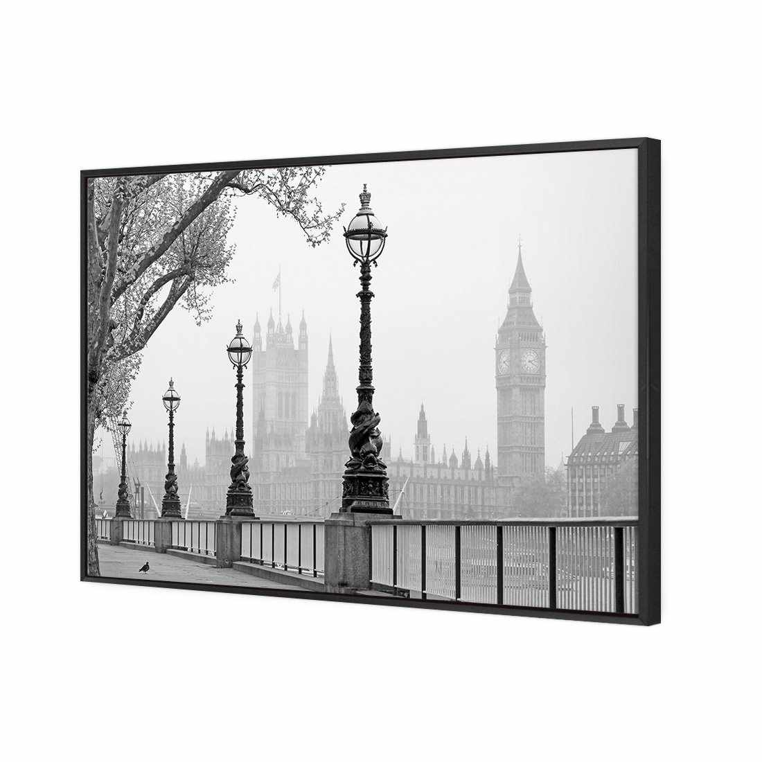 Misty London, B&W Canvas Art-Canvas-Wall Art Designs-45x30cm-Canvas - Black Frame-Wall Art Designs