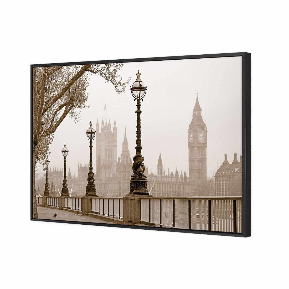 Misty London, Sepia Canvas Art-Canvas-Wall Art Designs-45x30cm-Canvas - Black Frame-Wall Art Designs