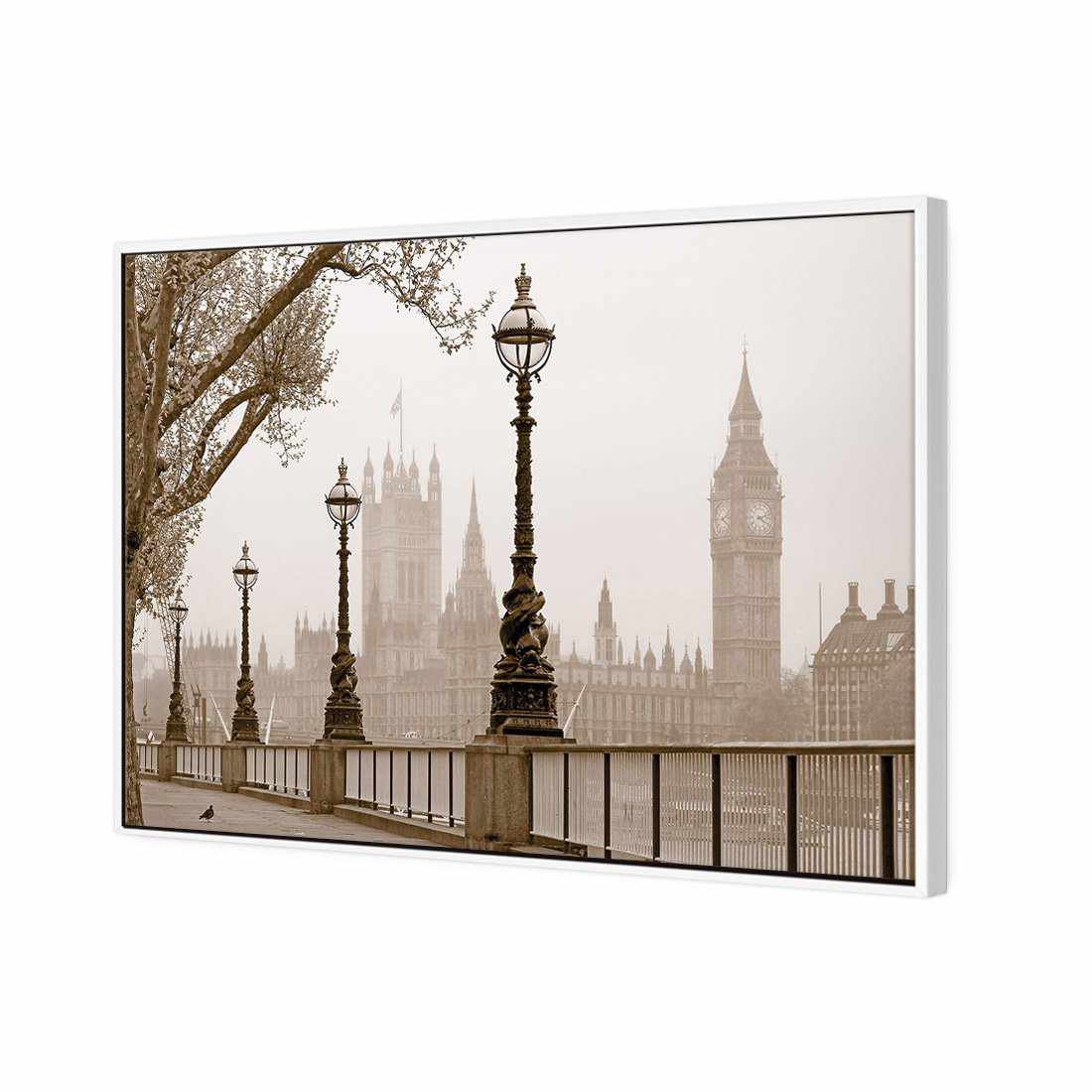 Misty London, Sepia Canvas Art-Canvas-Wall Art Designs-45x30cm-Canvas - White Frame-Wall Art Designs