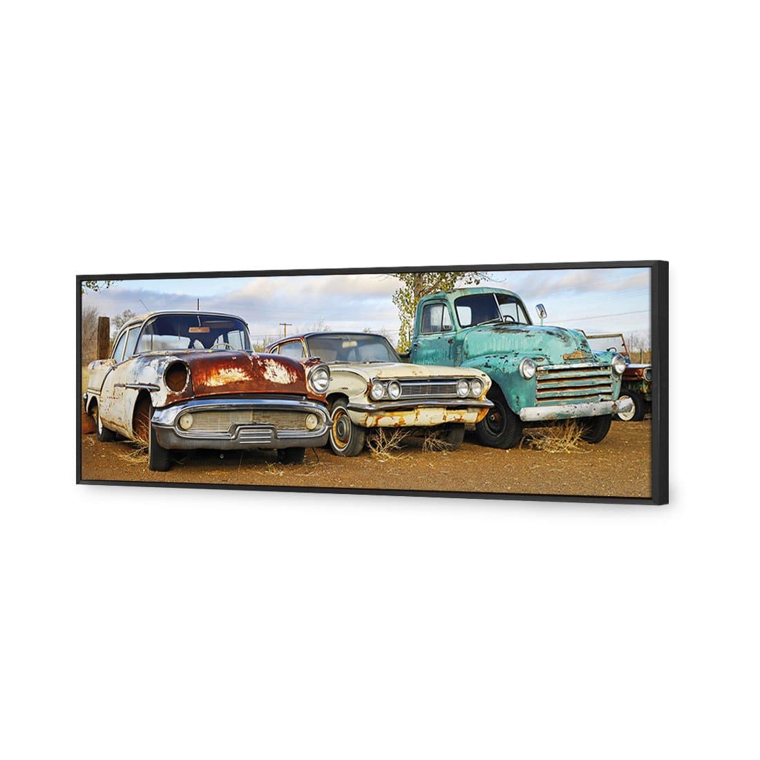 Row Of Rusty Cars Canvas Art-Canvas-Wall Art Designs-60x20cm-Canvas - Black Frame-Wall Art Designs