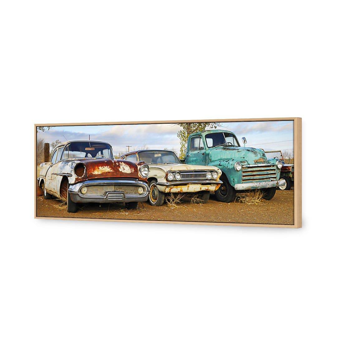 Row Of Rusty Cars Canvas Art-Canvas-Wall Art Designs-60x20cm-Canvas - Oak Frame-Wall Art Designs