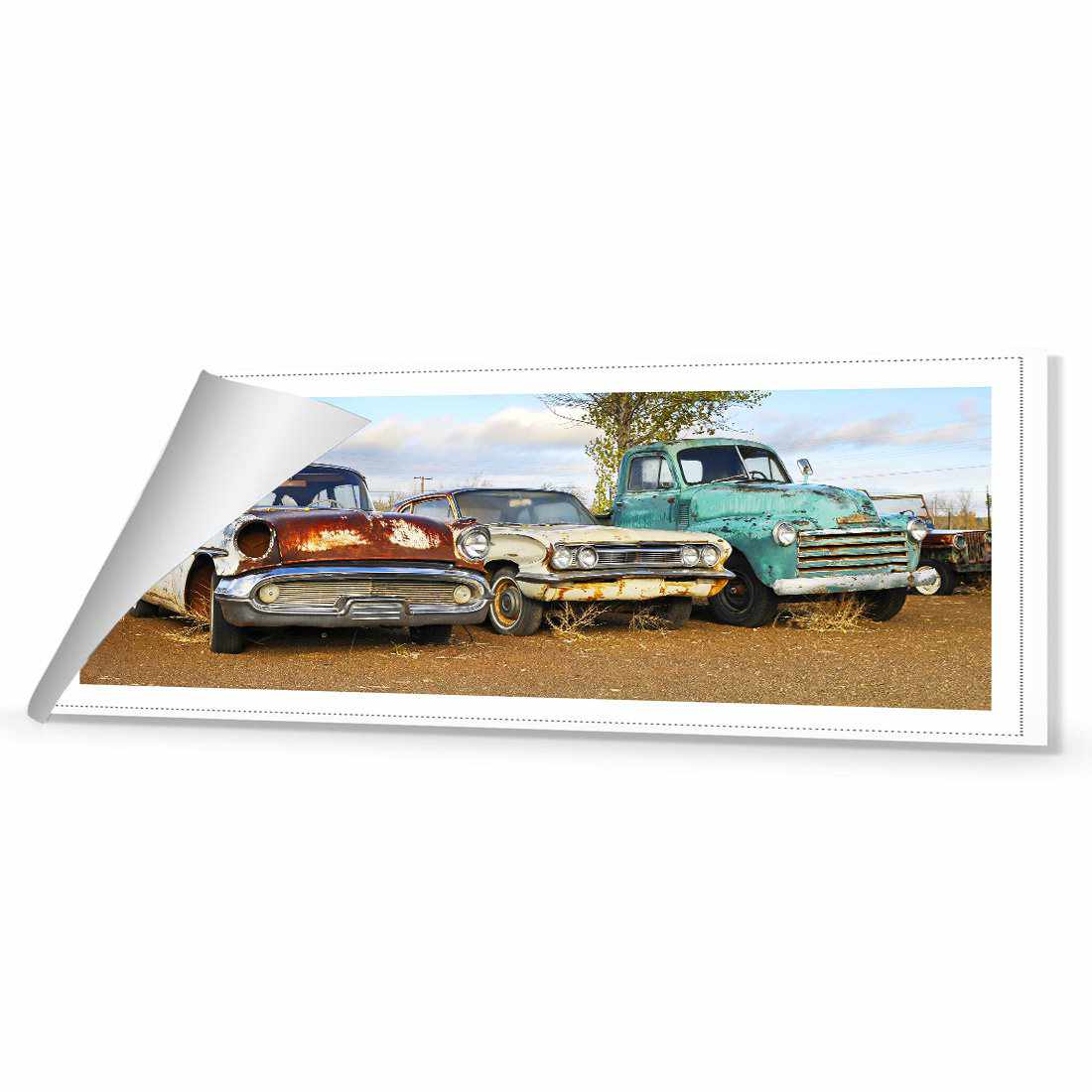 Row Of Rusty Cars Canvas Art-Canvas-Wall Art Designs-60x20cm-Rolled Canvas-Wall Art Designs