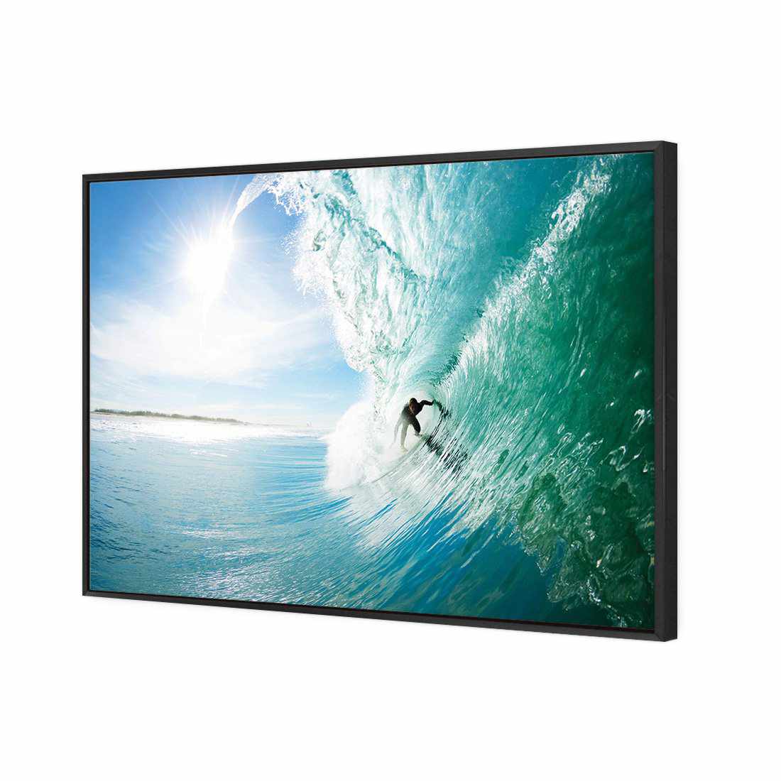 Surfer Under Wave | Classic Canvas | Floating Frame | Black