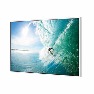 Surfer Under Wave | Classic Canvas | Floating Frame | White