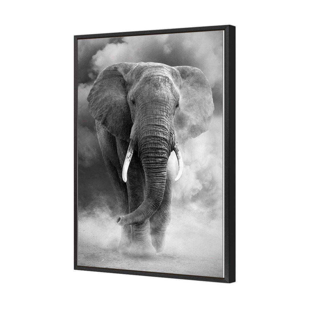 Elephant In Dust, B&W Canvas Art-Canvas-Wall Art Designs-45x30cm-Canvas - Black Frame-Wall Art Designs