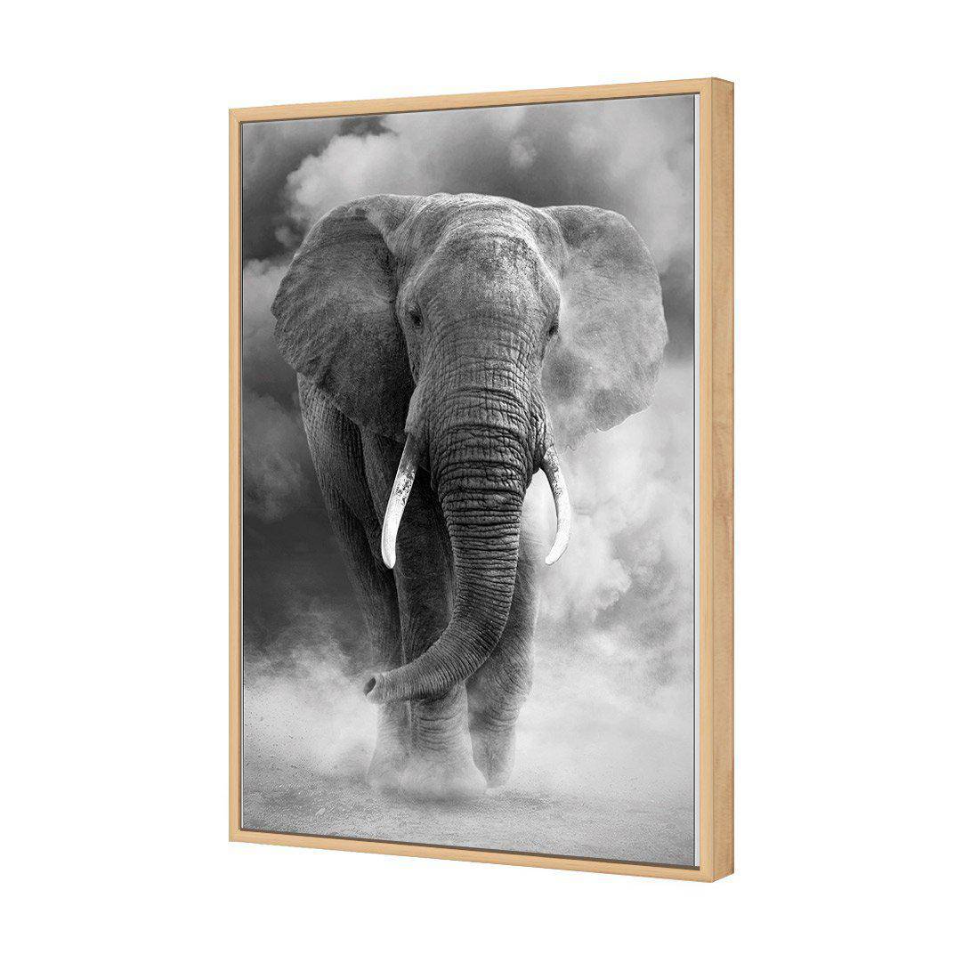 Elephant In Dust, B&W Canvas Art-Canvas-Wall Art Designs-45x30cm-Canvas - Oak Frame-Wall Art Designs