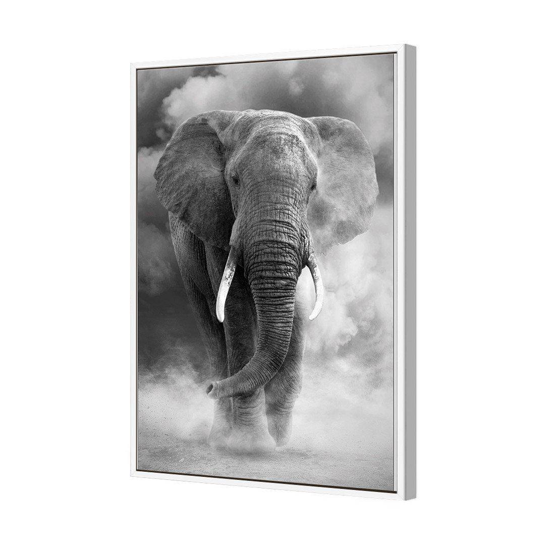 Elephant In Dust, B&W Canvas Art-Canvas-Wall Art Designs-45x30cm-Canvas - White Frame-Wall Art Designs