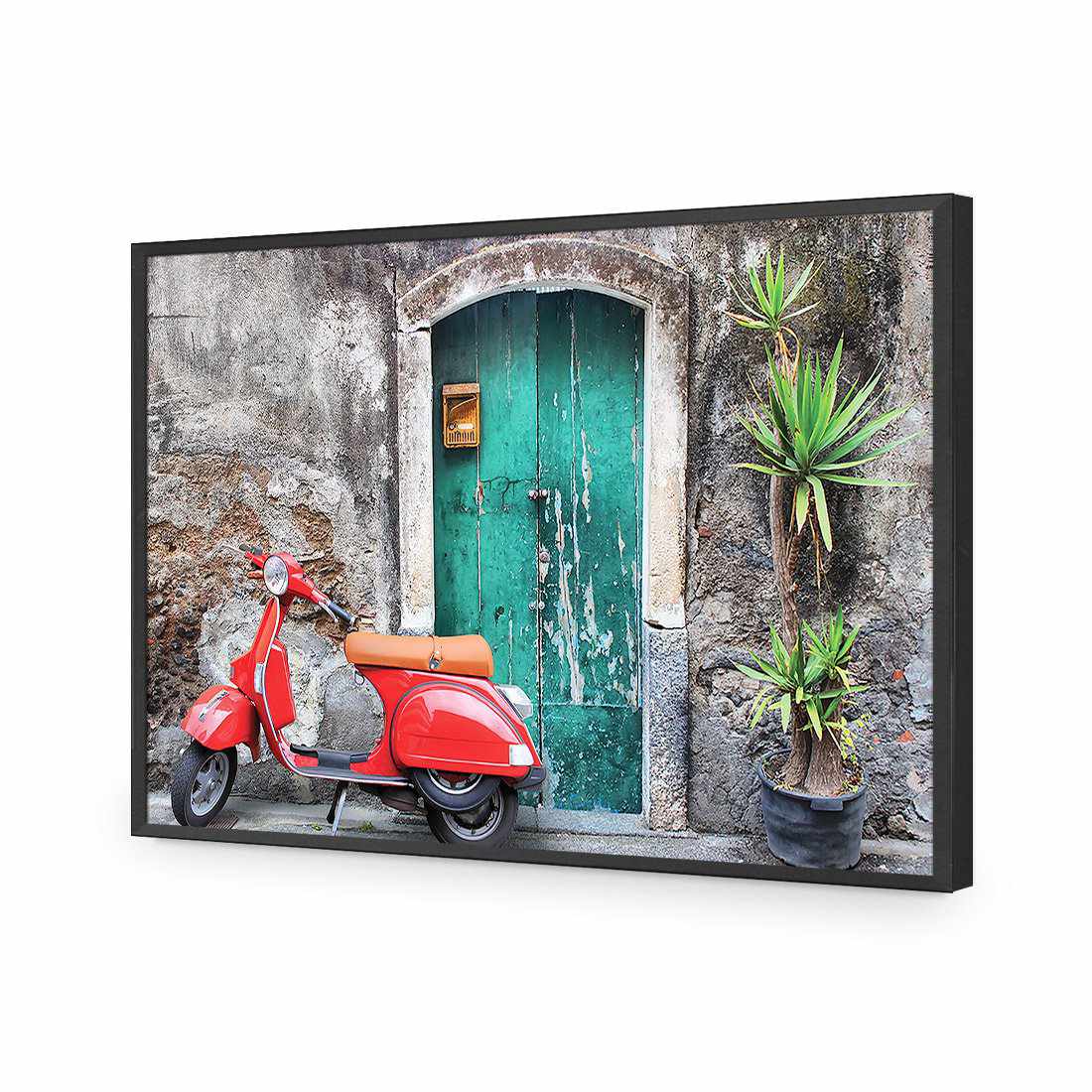 Vintage Door And Scooter-Acrylic-Wall Art Design-Without Border-Acrylic - Black Frame-45x30cm-Wall Art Designs