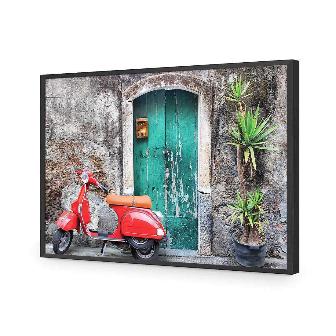 Vintage Door And Scooter | Classic Acrylic | Flat Frame No Border | Black