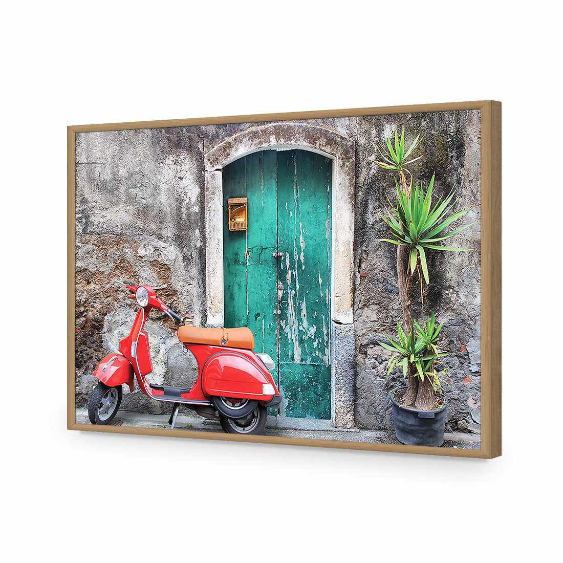 Vintage Door And Scooter-Acrylic-Wall Art Design-Without Border-Acrylic - Oak Frame-45x30cm-Wall Art Designs
