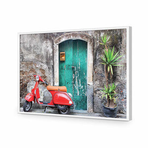 Vintage Door And Scooter | Classic Acrylic | Flat Frame No Border | White