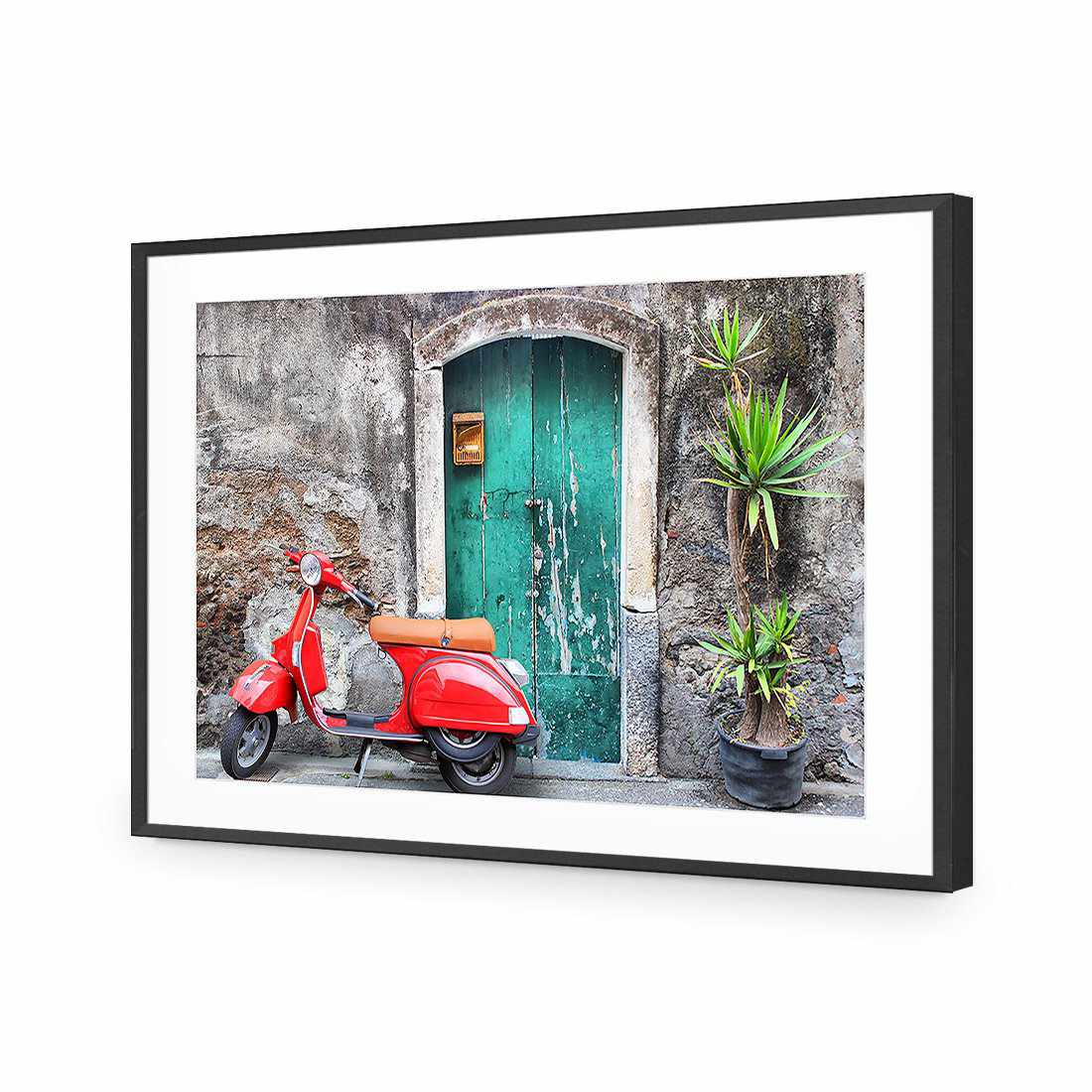 Vintage Door And Scooter | Classic Acrylic | Flat Frame With Border | Black