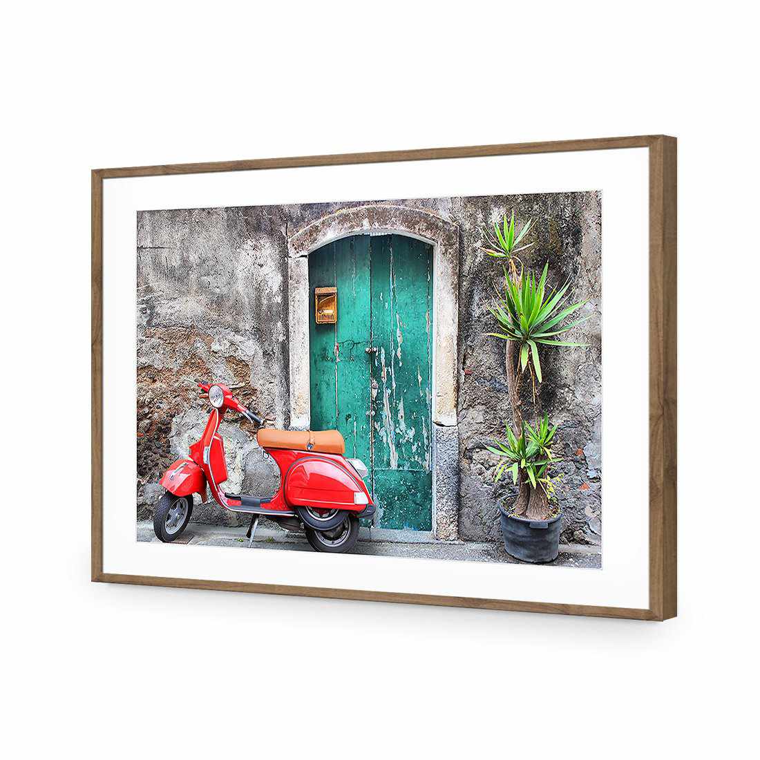 Vintage Door And Scooter | Classic Acrylic | Flat Frame With Border | Natural
