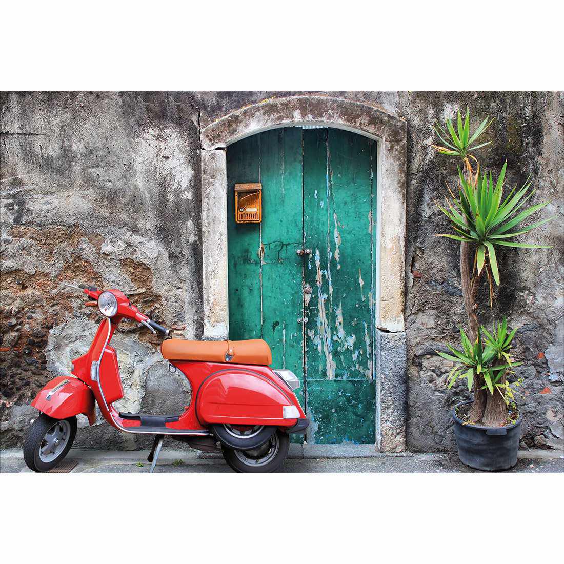 Vintage Door And Scooter-Acrylic-Wall Art Design-With Border-Acrylic - No Frame-45x30cm-Wall Art Designs