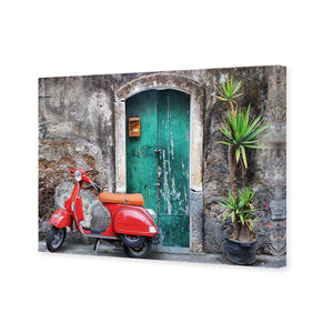 Vintage Door And Scooter | Classic Canvas | No Frame | Stretched Canvas