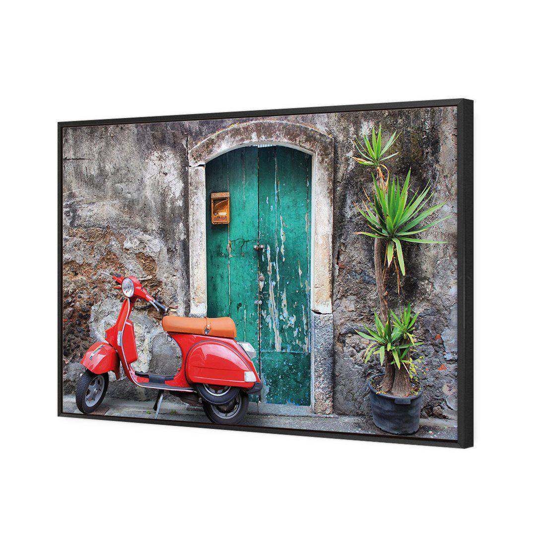 Vintage Door And Scooter | Classic Canvas | Floating Frame | Black