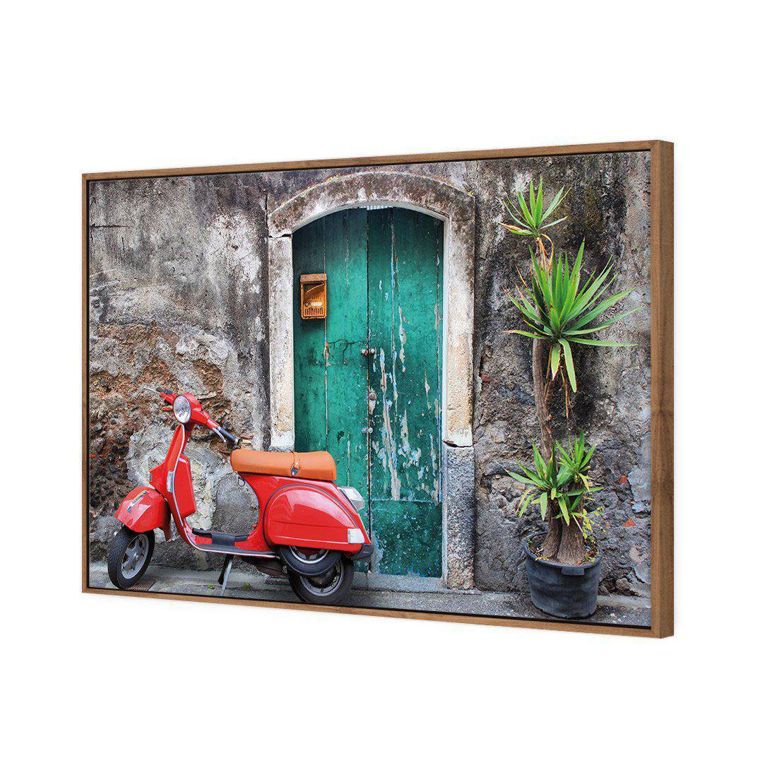 Vintage Door And Scooter | Classic Canvas | Floating Frame | Natural