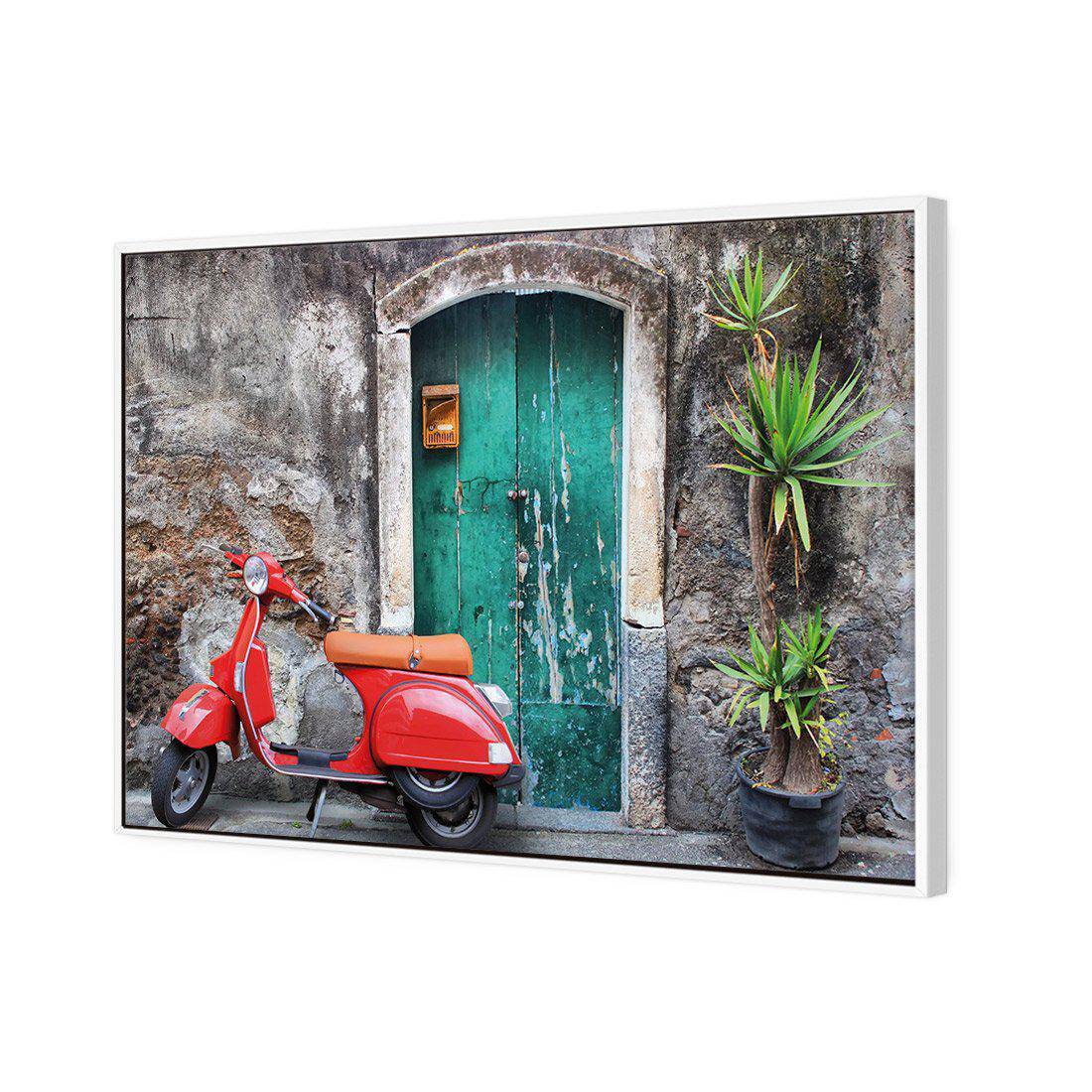 Vintage Door And Scooter | Classic Canvas | Floating Frame | White