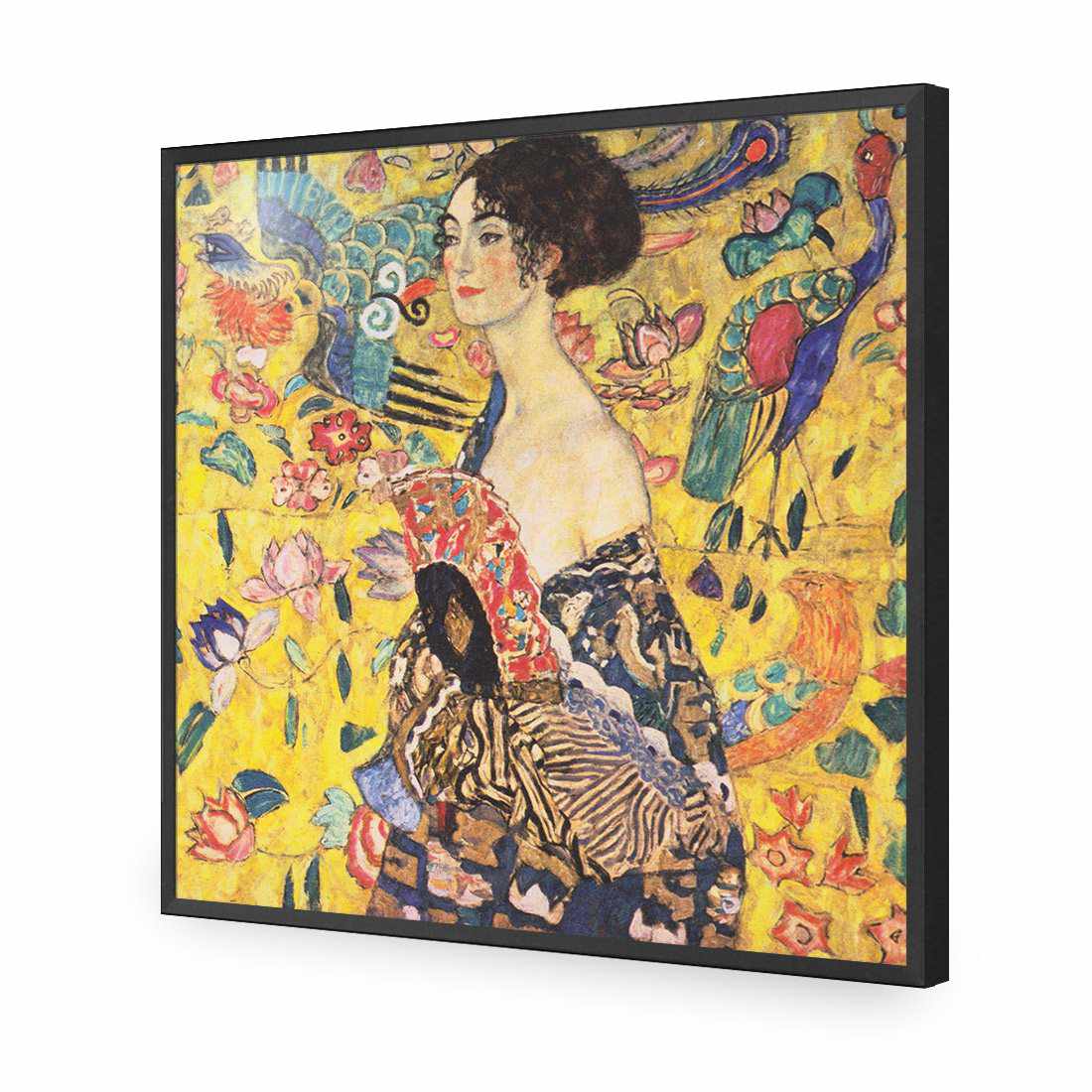 Lady With Fan - Gustav Klimt, Square-Acrylic-Wall Art Design-Without Border-Acrylic - Black Frame-37x37cm-Wall Art Designs