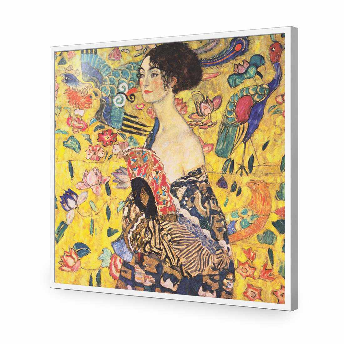 Lady With Fan - Gustav Klimt, Square-Acrylic-Wall Art Design-Without Border-Acrylic - White Frame-37x37cm-Wall Art Designs