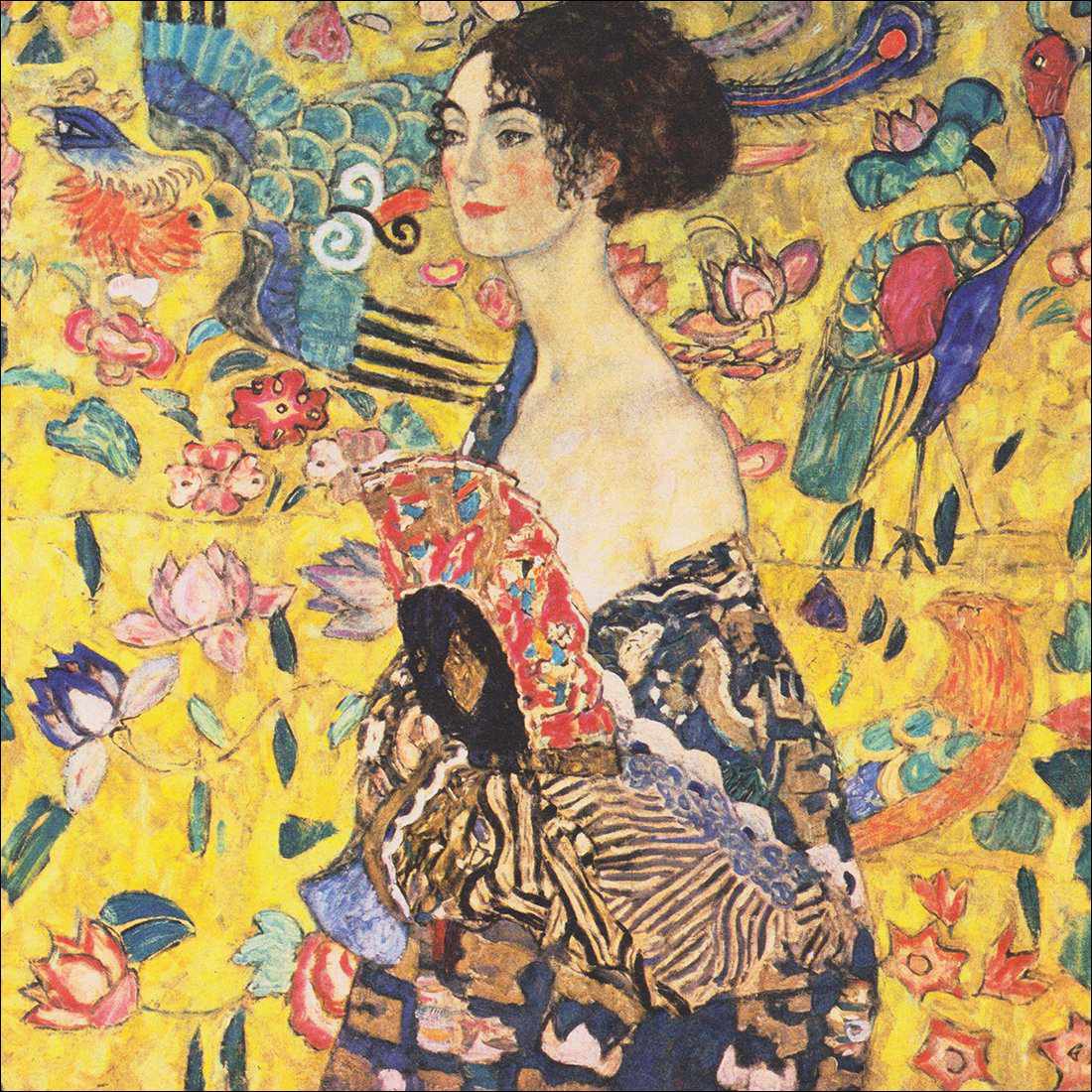Lady With Fan - Gustav Klimt, Square-Acrylic-Wall Art Design-With Border-Acrylic - No Frame-37x37cm-Wall Art Designs