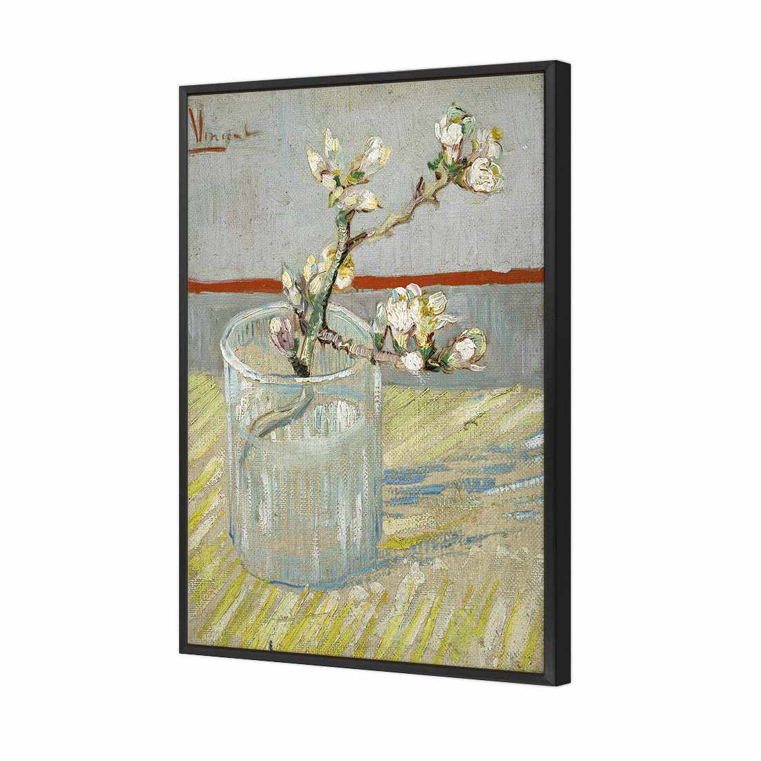 Sprig Of Flowering Almond In A Vase - Van Gogh Canvas Art-Canvas-Wall Art Designs-45x30cm-Canvas - Black Frame-Wall Art Designs