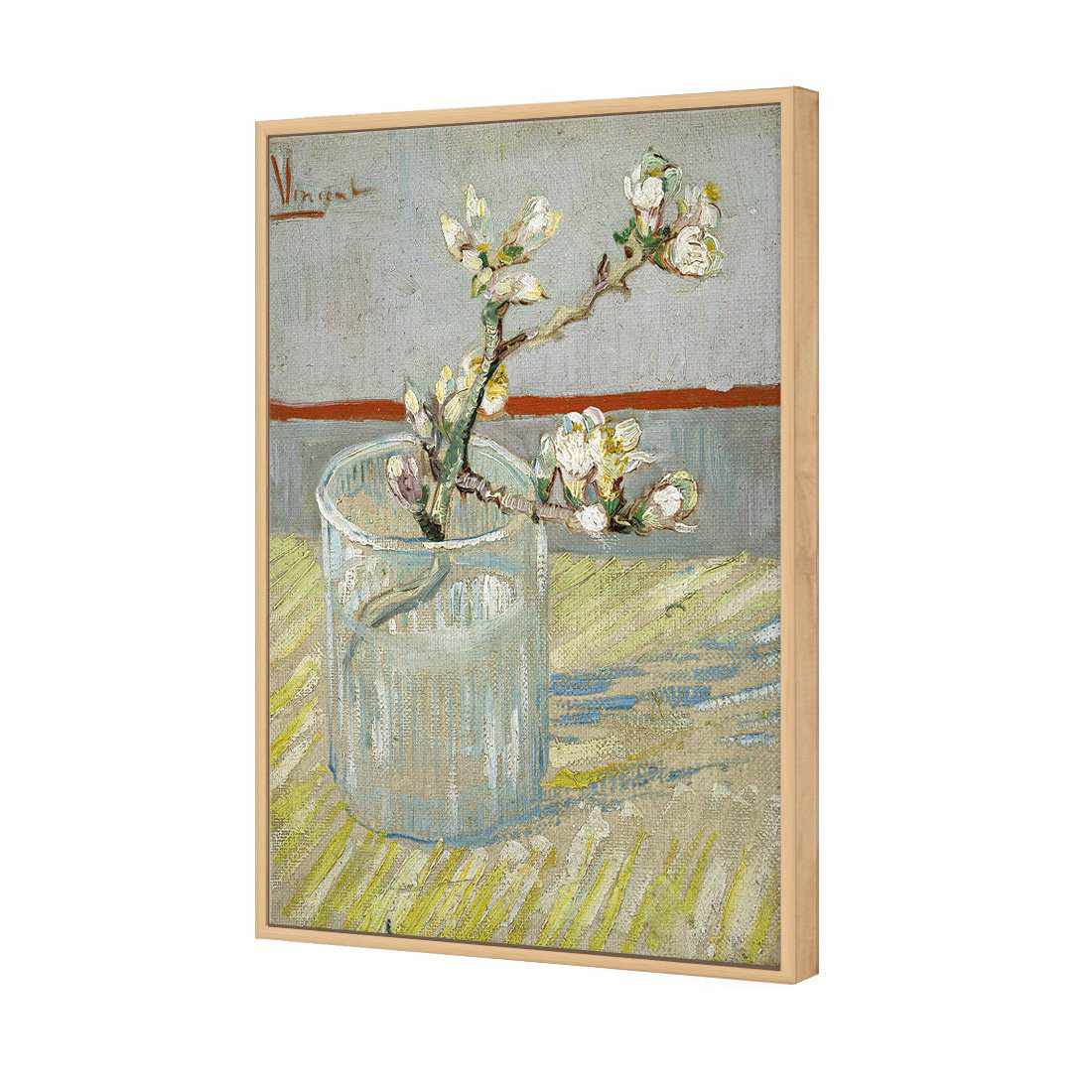 Sprig Of Flowering Almond In A Vase by Van Gogh | Classic Canvas | Floating Frame | Oak