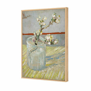 Sprig Of Flowering Almond In A Vase by Van Gogh | Classic Canvas | Floating Frame | Oak