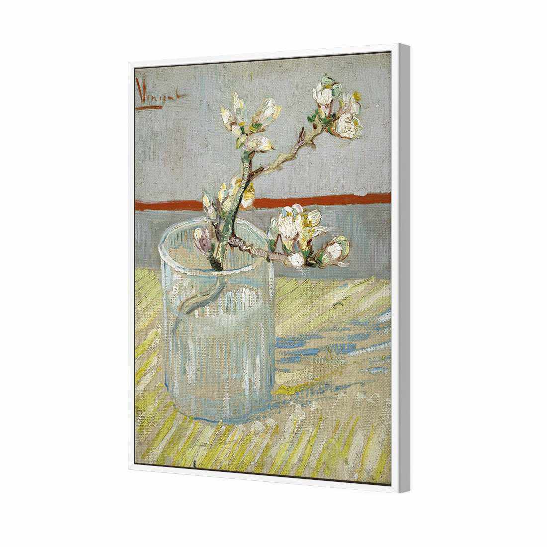 Sprig Of Flowering Almond In A Vase - Van Gogh Canvas Art-Canvas-Wall Art Designs-45x30cm-Canvas - White Frame-Wall Art Designs