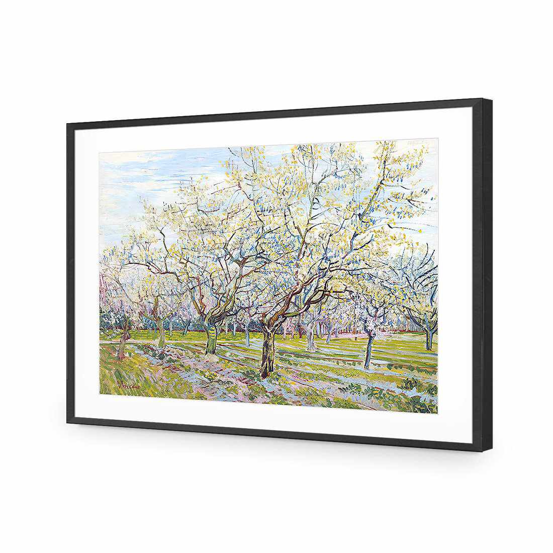 The White Orchard - Van Gogh-Acrylic-Wall Art Design-With Border-Acrylic - Black Frame-45x30cm-Wall Art Designs