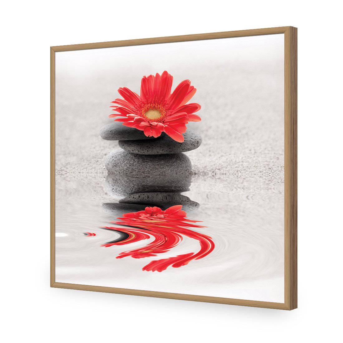 Red Flower Reflection, Square-Acrylic-Wall Art Design-Without Border-Acrylic - Oak Frame-37x37cm-Wall Art Designs