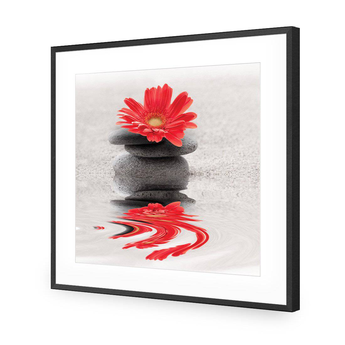 Red Flower Reflection, Square-Acrylic-Wall Art Design-With Border-Acrylic - Black Frame-37x37cm-Wall Art Designs