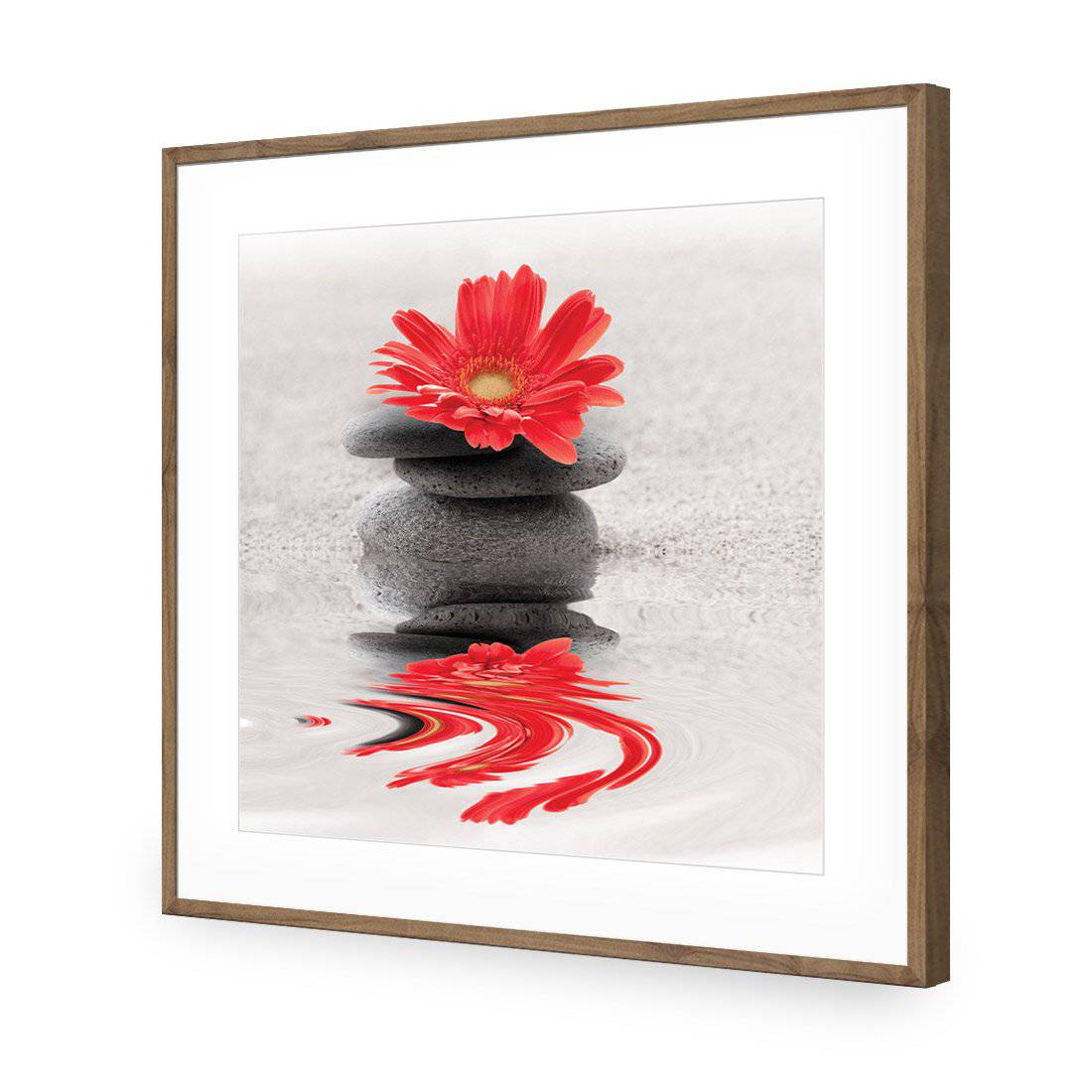 Red Flower Reflection, Square-Acrylic-Wall Art Design-With Border-Acrylic - Natural Frame-37x37cm-Wall Art Designs