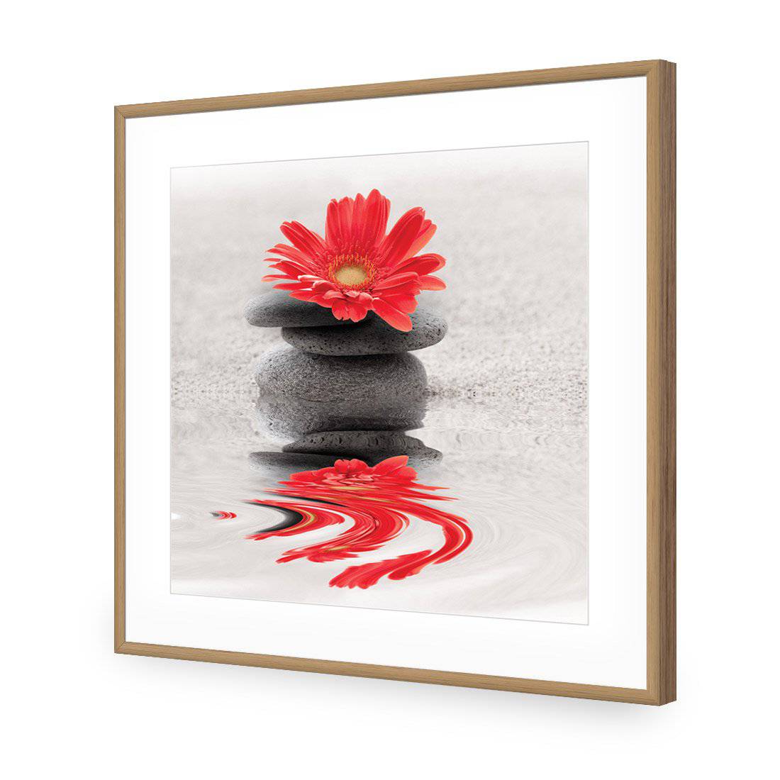 Red Flower Reflection, Square-Acrylic-Wall Art Design-With Border-Acrylic - Oak Frame-37x37cm-Wall Art Designs