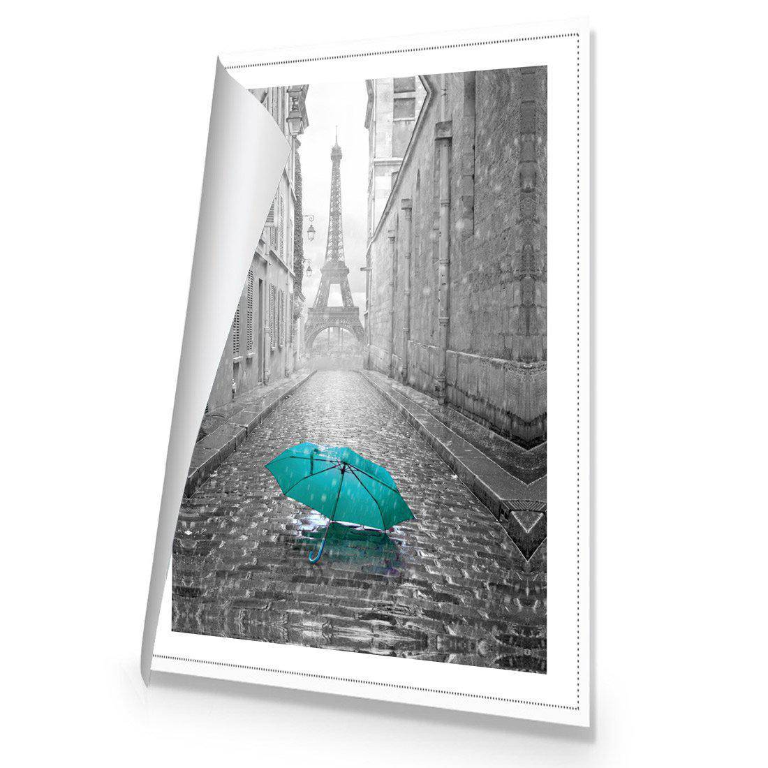 Lost Umbrella In Paris, Teal Canvas Art-Canvas-Wall Art Designs-45x30cm-Rolled Canvas-Wall Art Designs