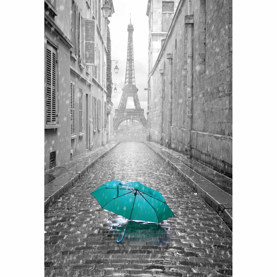 Lost Umbrella In Paris, Teal-Acrylic-Wall Art Design-With Border-Acrylic - No Frame-45x30cm-Wall Art Designs