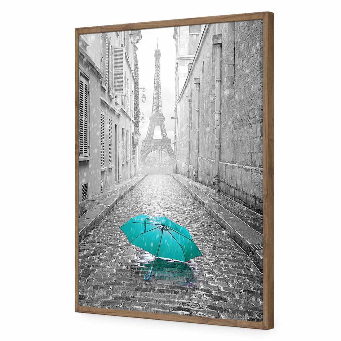 Lost Umbrella In Paris, Teal-Acrylic-Wall Art Design-Without Border-Acrylic - Natural Frame-45x30cm-Wall Art Designs