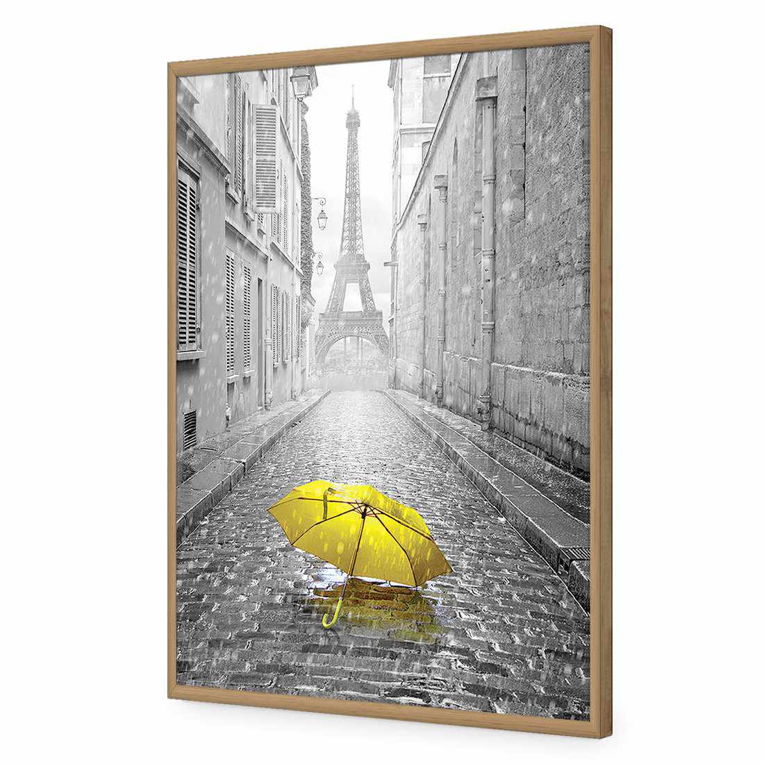 Lost Umbrella In Paris, Yellow-Acrylic-Wall Art Design-Without Border-Acrylic - Oak Frame-45x30cm-Wall Art Designs